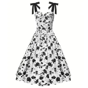 Black Rose Print Sleeveless Dress