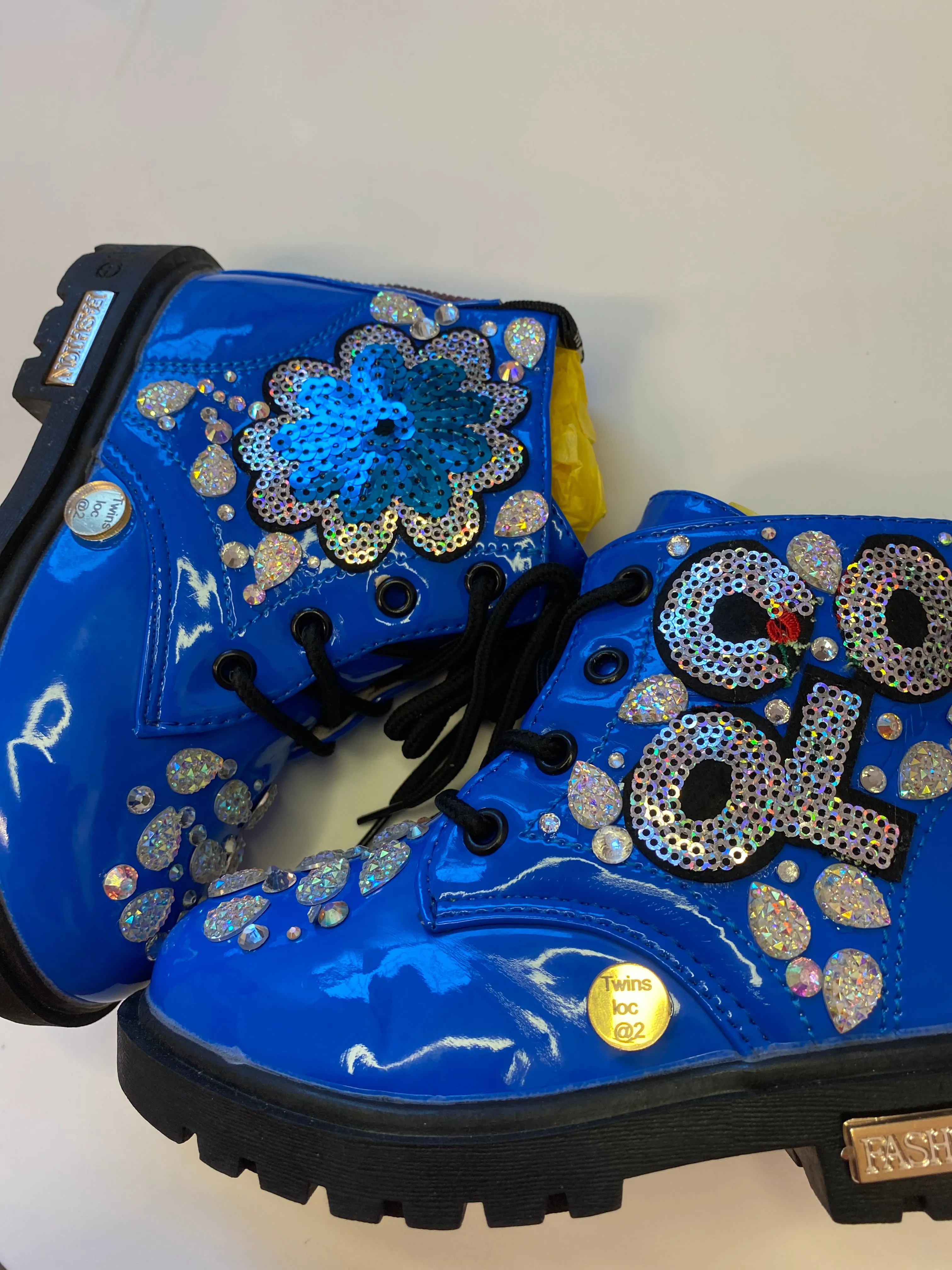 COOLING FLOWERS GIRLS CUSTOM BLUE BOOTS