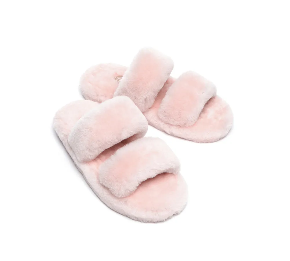 Double Strap Fluffy Slides Women Jessica