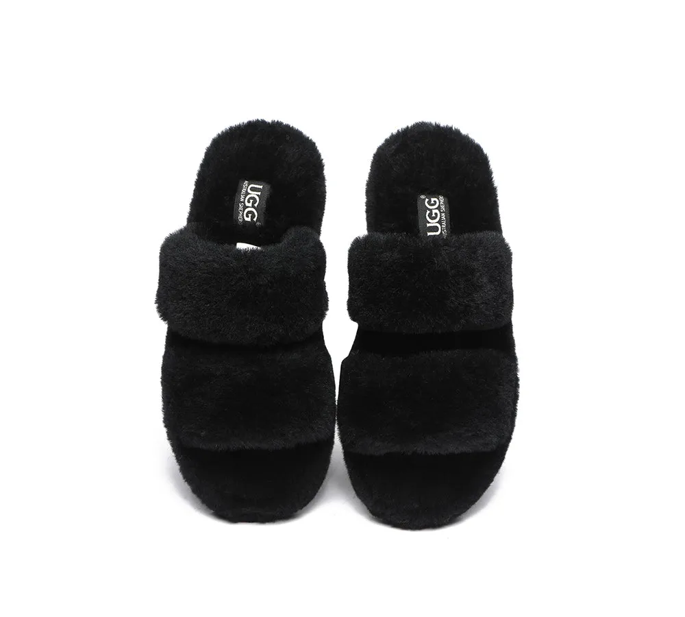 Double Strap Fluffy Slides Women Jessica