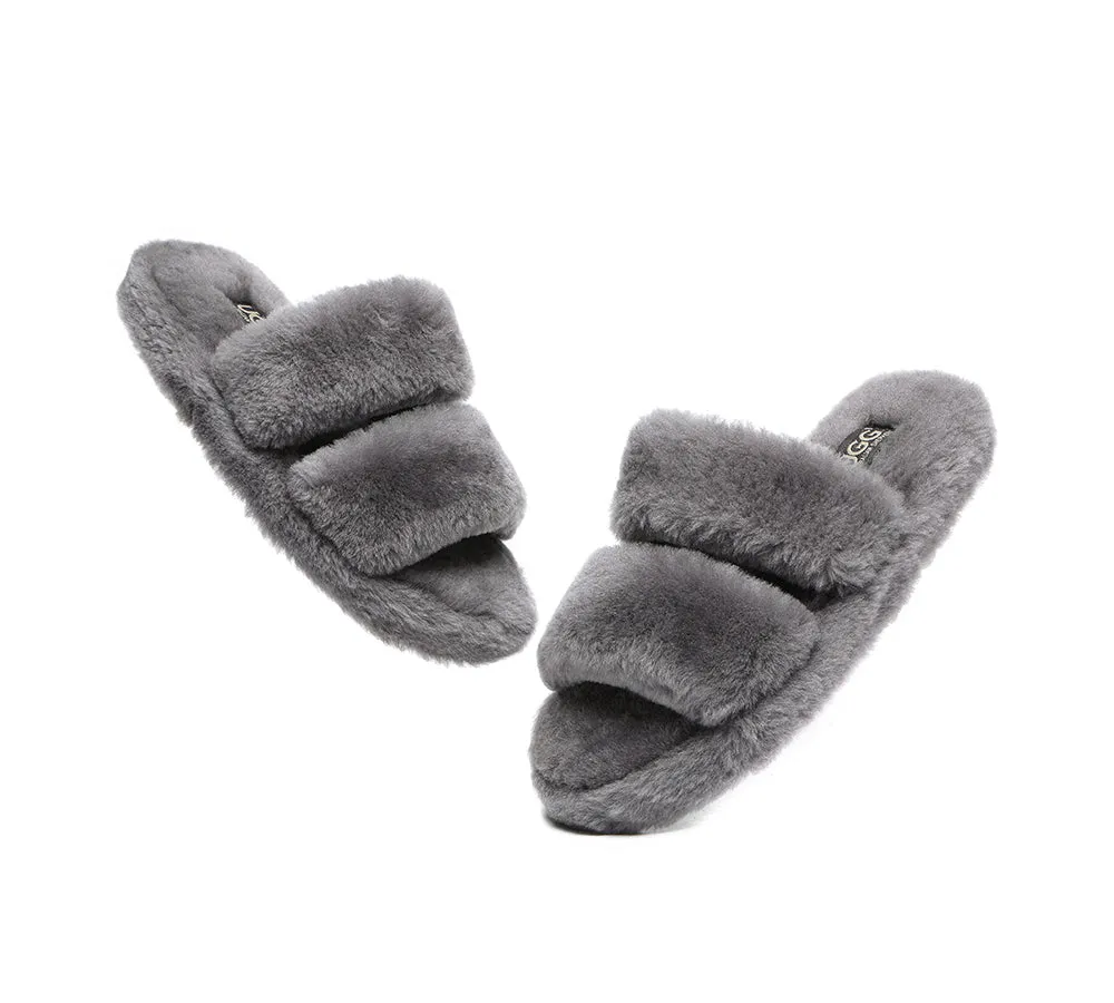 Double Strap Fluffy Slides Women Jessica