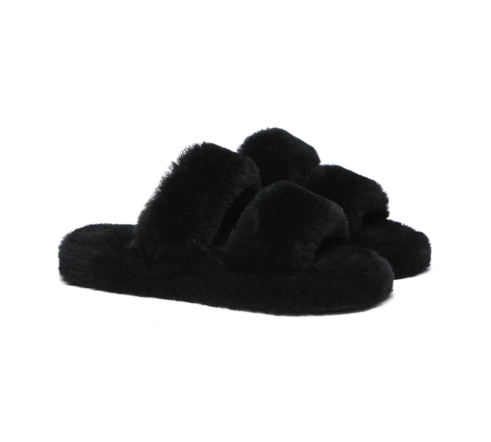 Double Strap Fluffy Slides Women Jessica