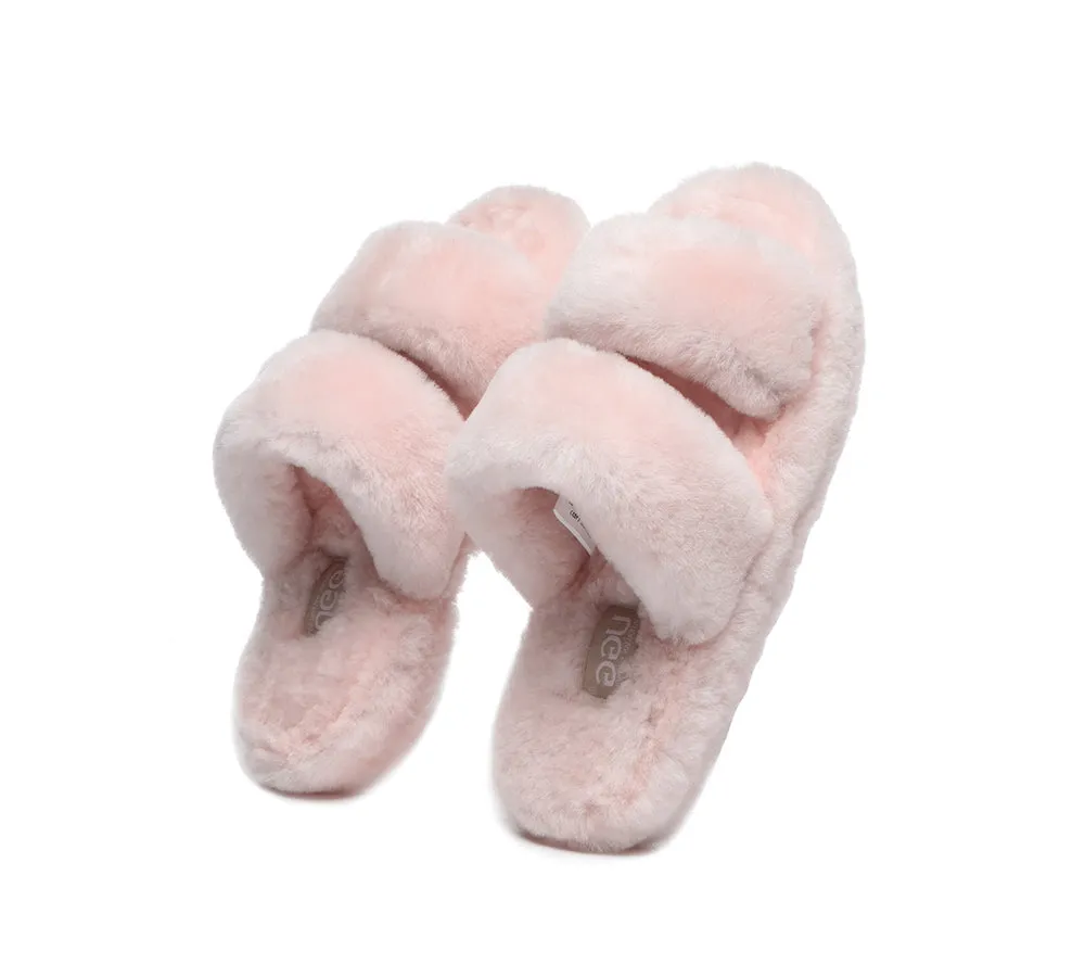 Double Strap Fluffy Slides Women Jessica