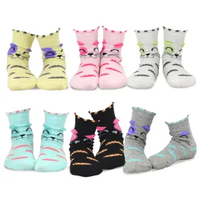 TeeHee Socks Kid's Casual Cotton Short Crew Cat Faces 6-Pack (70925)