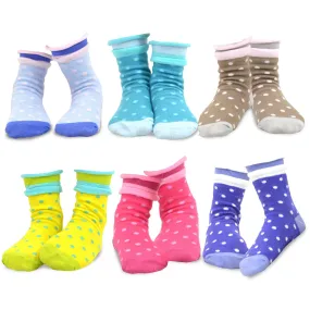 TeeHee Socks Kid's Casual Cotton Short Crew Roll Top Polka Dot 6-Pack (70835)